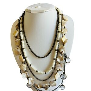 Cookie Lee Layered Necklace with MOP and Pewter Tones 71